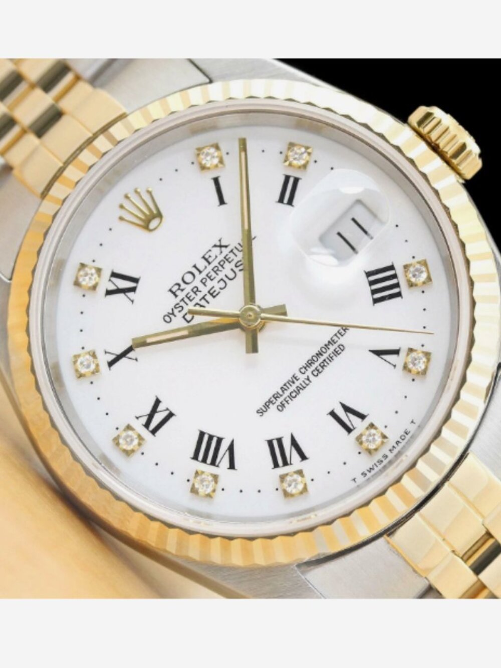 Mint 18k Rolex Mens Diamond Roman Datejust Mint Condition